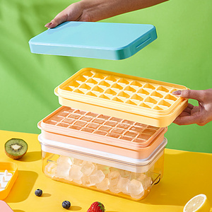 Silicone Ice Tray For Freezer  Comes With Ice Container Scoop and Cover Ice Cube Tray with Lid and Bin