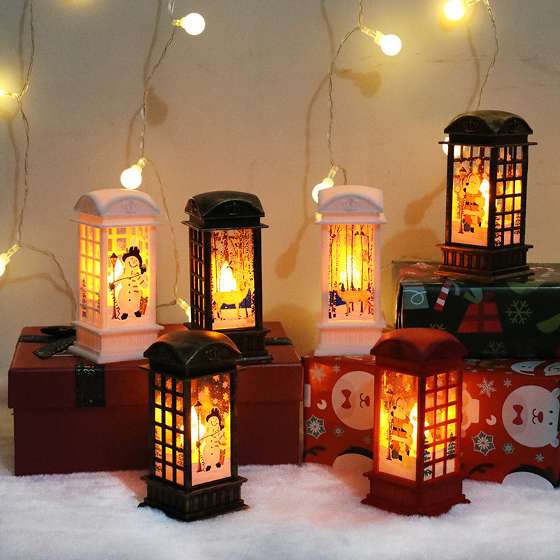 Christmas Telephone Box Water Spinner Lantern Christmas Lighted Musical Snow Globe Santa Phone Box Ornament