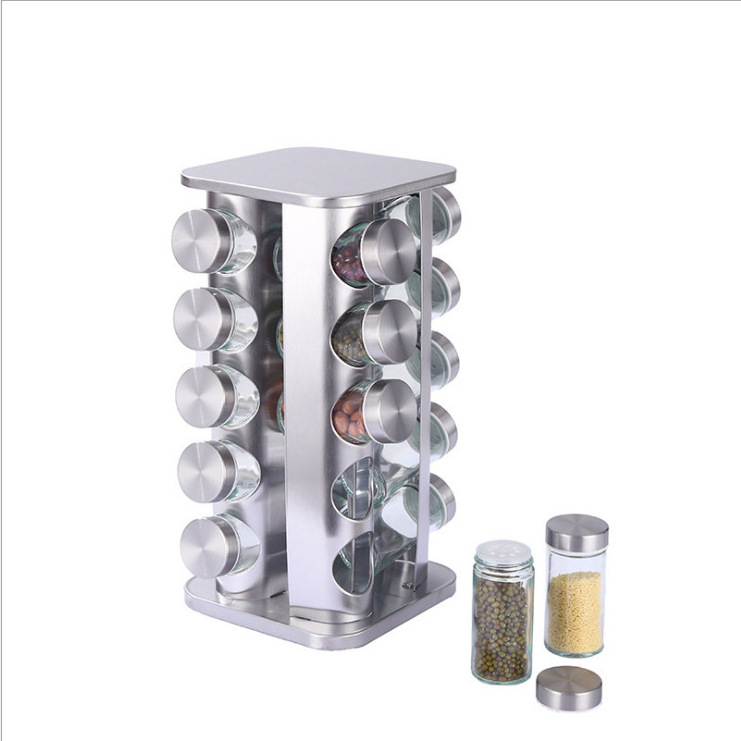 Stainless steel Jar Set Rack Sugar Pepper Bottles Salt Shakers Rotating Spice Rack Organizer