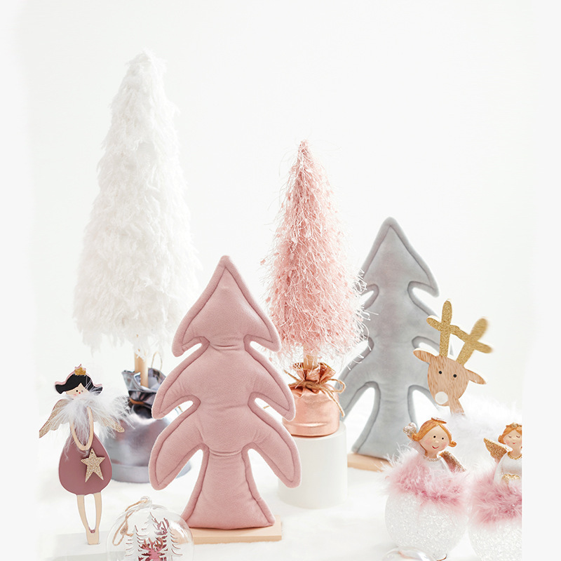 2023 New Pink Christmas Tree Angel Elk Home Shopping Mall Window Desktop Decoration  Wooden Ornaments