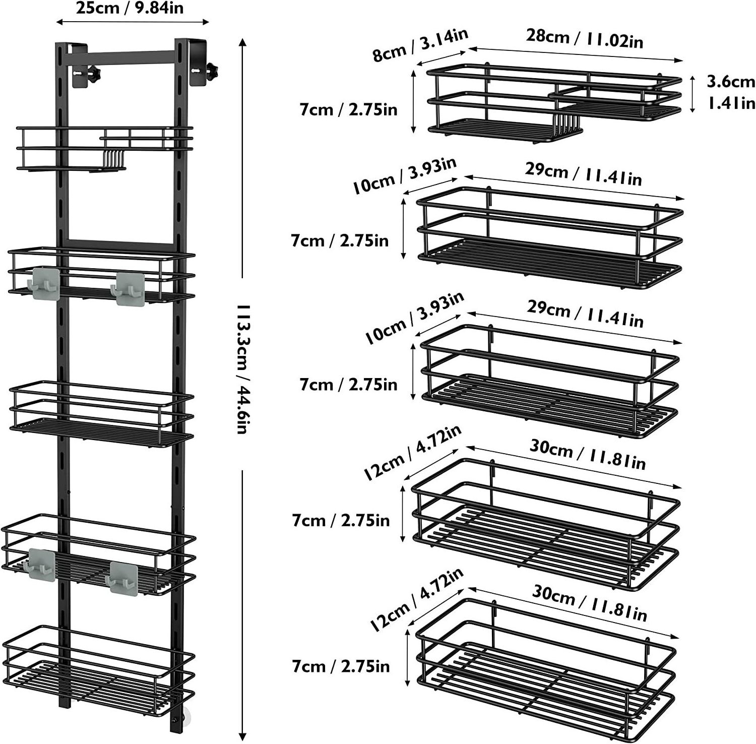 Adjustable Hanging Organizer Shelf Rustproof with Hook Shampoo Holder Bathroom Shelf with Soap Holder