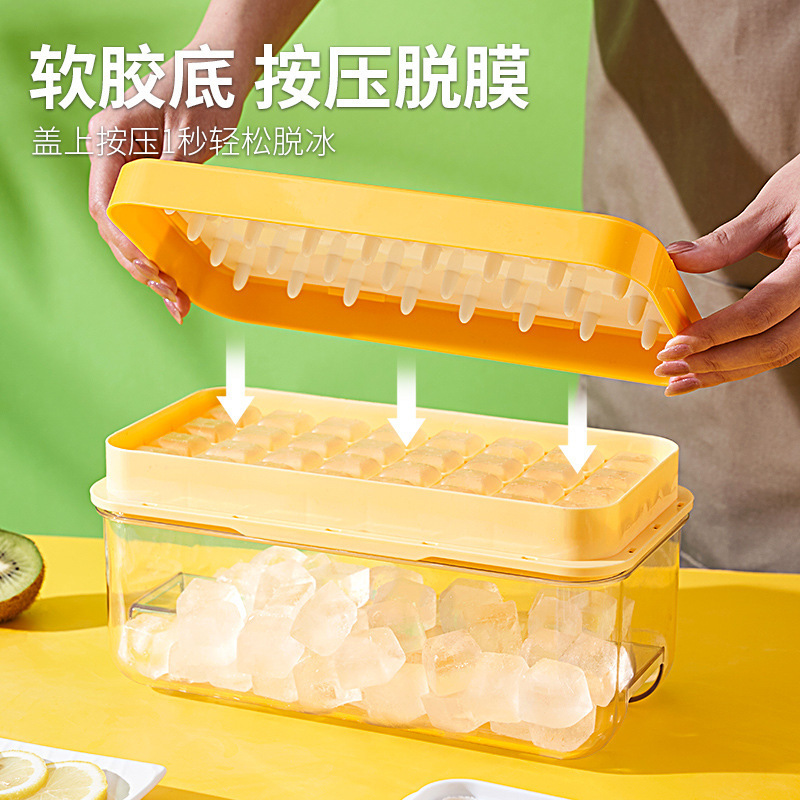 Silicone Ice Tray For Freezer  Comes With Ice Container Scoop and Cover Ice Cube Tray with Lid and Bin