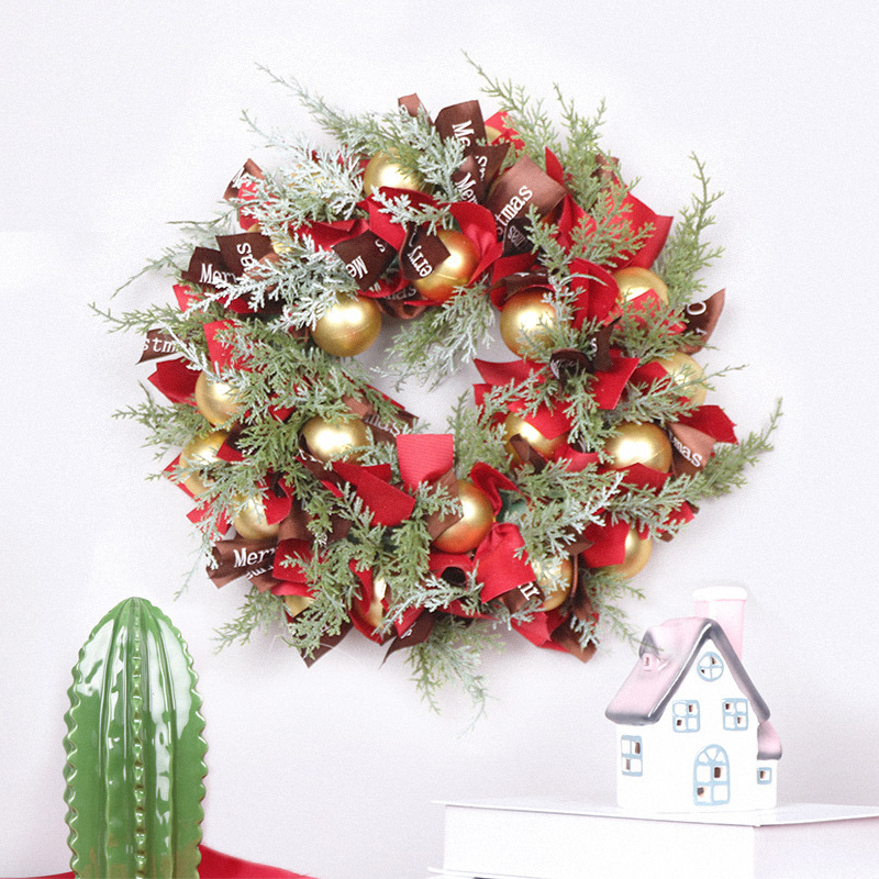 24 Inch Xmas Plastic Flower Wreath Decor Bulk Wall Window Door Decorative Artificial Christmas Wreaths with Led Light