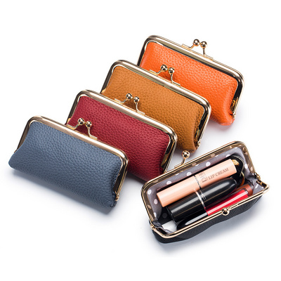 Hot-Selling Linen Clasp Coin Lady Custom Purse Metal Frame Mini Clutch Bag Vintage Women Wallet Kiss Lock Cowhide Lipstick Bag