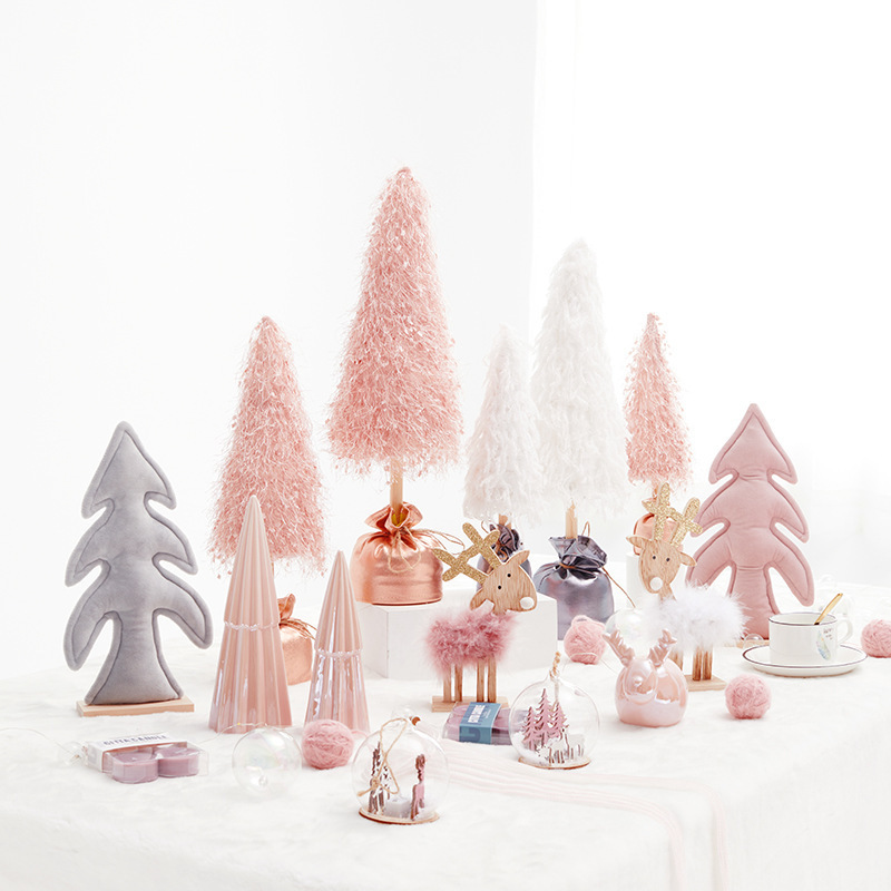 2023 New Pink Christmas Tree Angel Elk Home Shopping Mall Window Desktop Decoration  Wooden Ornaments