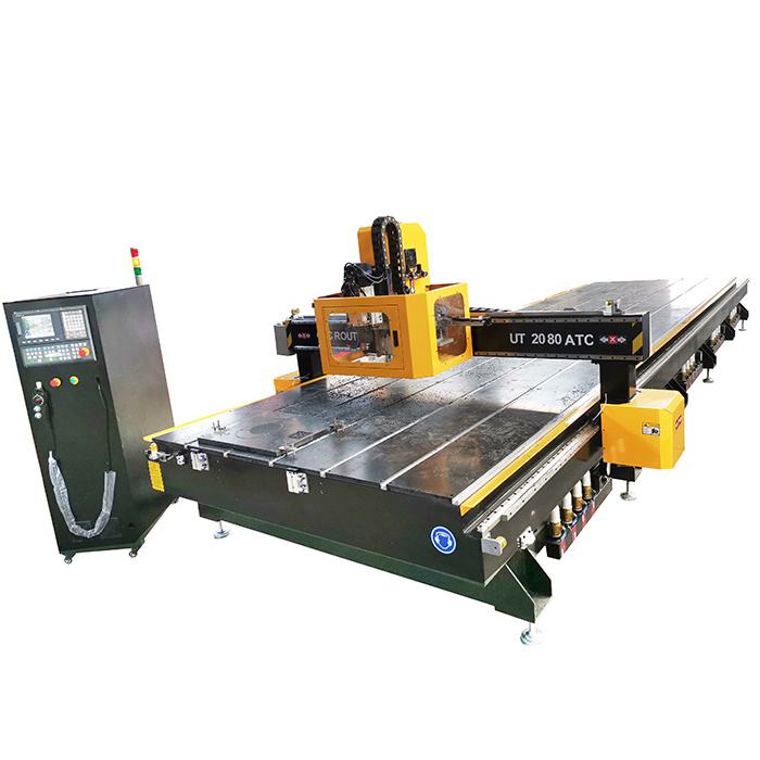 Big Size 2060 2070 2080 ATC CNC Router Machine for Aluminum, Acrylic Cutting Vacuum Table with T-slot 9kw Air Cooling Spindle