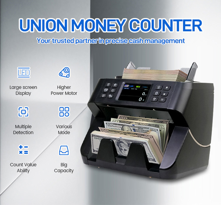 UNION 60C 2024 ECB Approved Mix Value Multi-Currency Cash Two Cis Bill Money Counters Sorting Machine