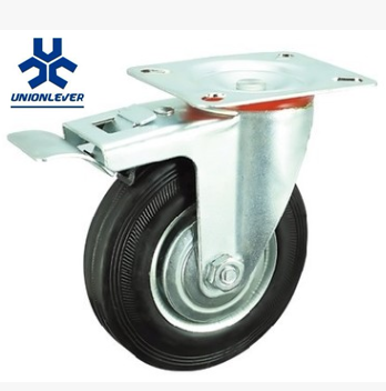 Industrial Iron Core Top Plate Swivel Black Rubber Caster Wheel For Trolley