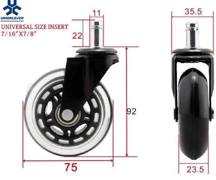 3 inch PU rollerblade office caster wheels