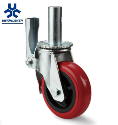 Locking Industrial Scaffold Red Rubber Caster Wheel With Roller