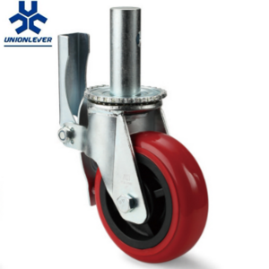 Locking Industrial Scaffold Red Rubber Caster Wheel With Roller