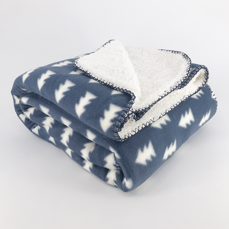 New design printed micro Polar fleece fabric baby blanket with soft sherpa fleece backside