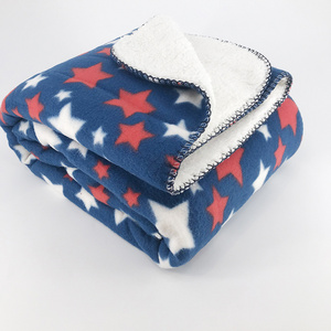 New design printed micro Polar fleece fabric baby blanket with soft sherpa fleece backside