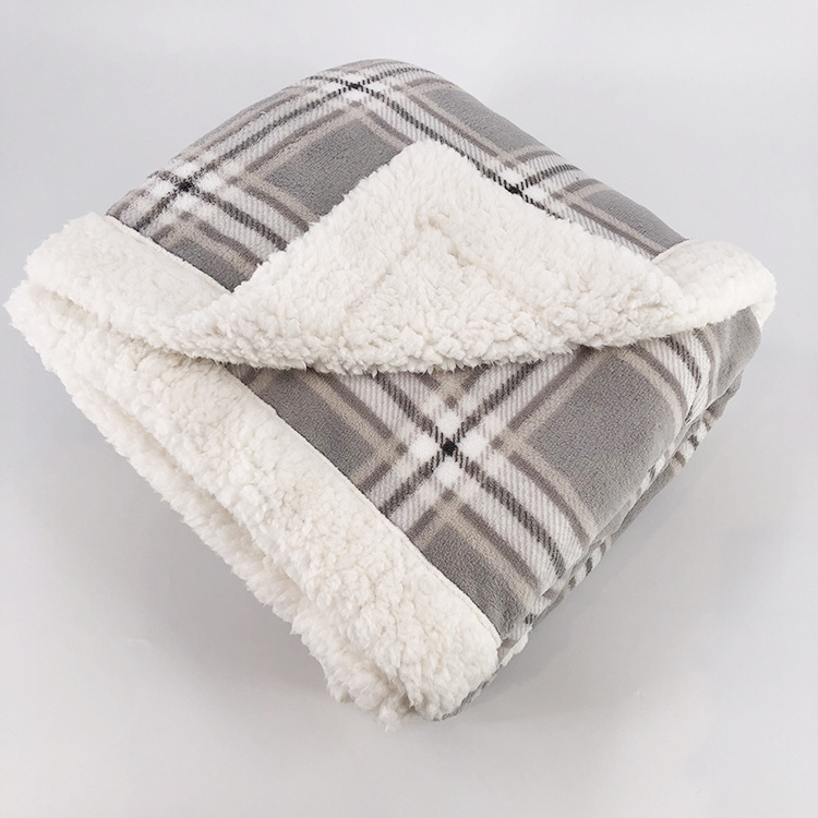 With Solid Sherpa Knit Blanket Throw Grey Plaid Printed Coral Fleece Jacquard 100% Polyester Thread Blanket/towel Blanket CN;JIA