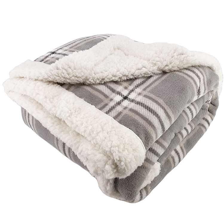 With Solid Sherpa Knit Blanket Throw Grey Plaid Printed Coral Fleece Jacquard 100% Polyester Thread Blanket/towel Blanket CN;JIA