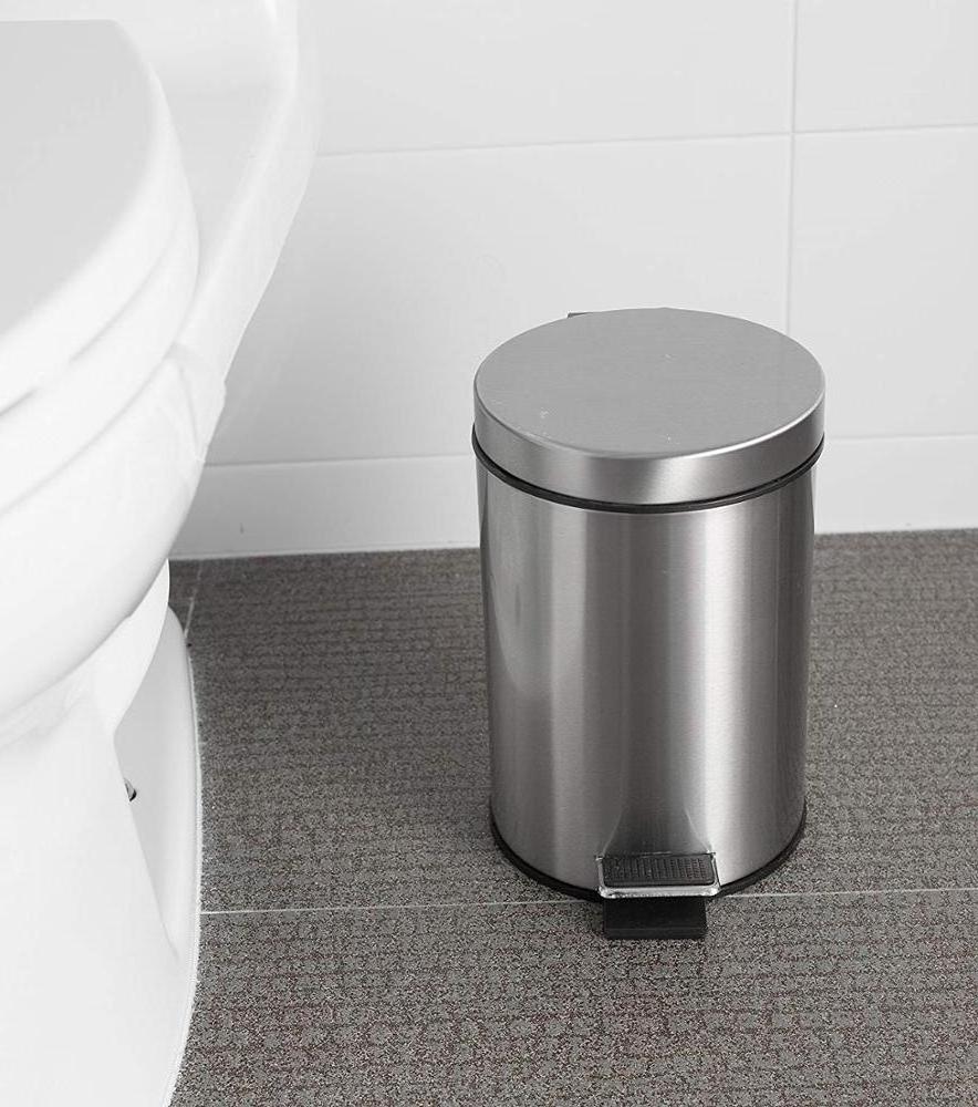 4L Large Recycling Single Step Stainless Steel Covered Round Step Trash Can Foot Pedal Dustbin Garbage Bin with Lid