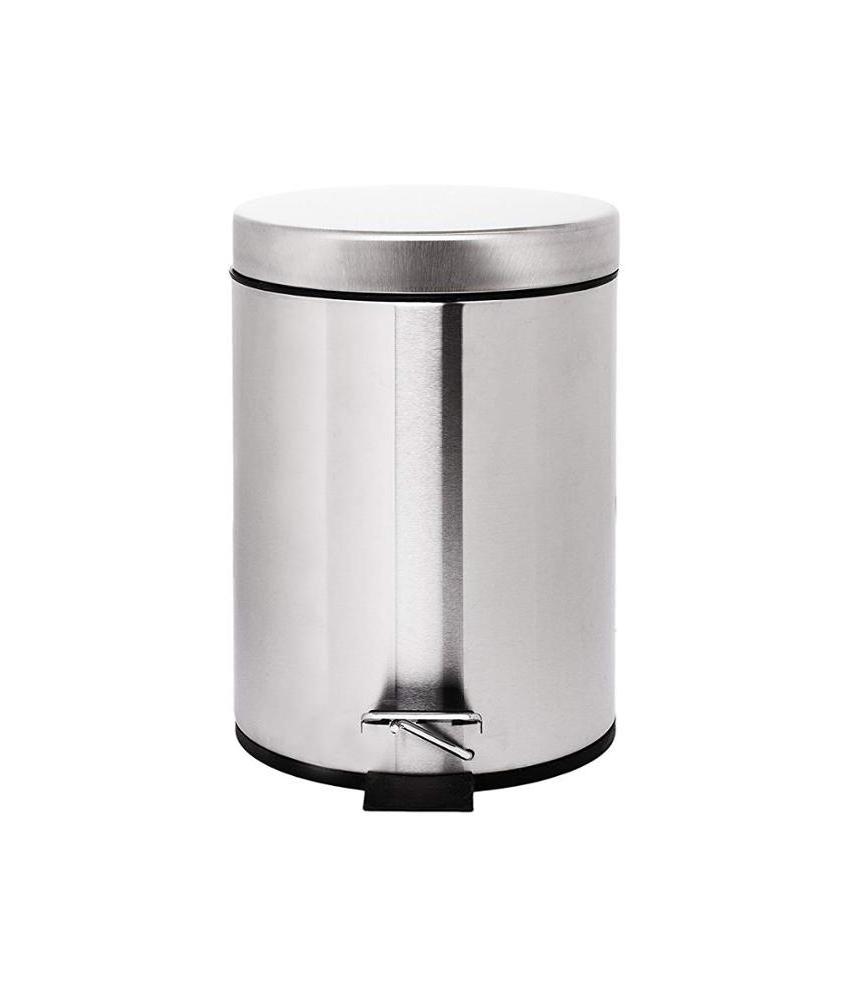 4L Large Recycling Single Step Stainless Steel Covered Round Step Trash Can Foot Pedal Dustbin Garbage Bin with Lid