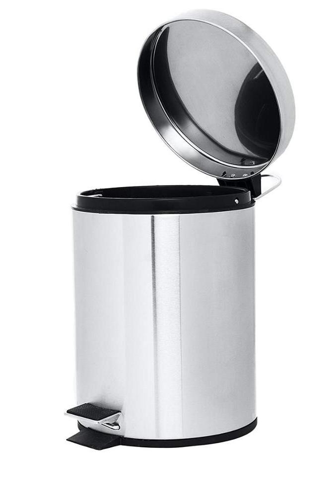 4L Large Recycling Single Step Stainless Steel Covered Round Step Trash Can Foot Pedal Dustbin Garbage Bin with Lid