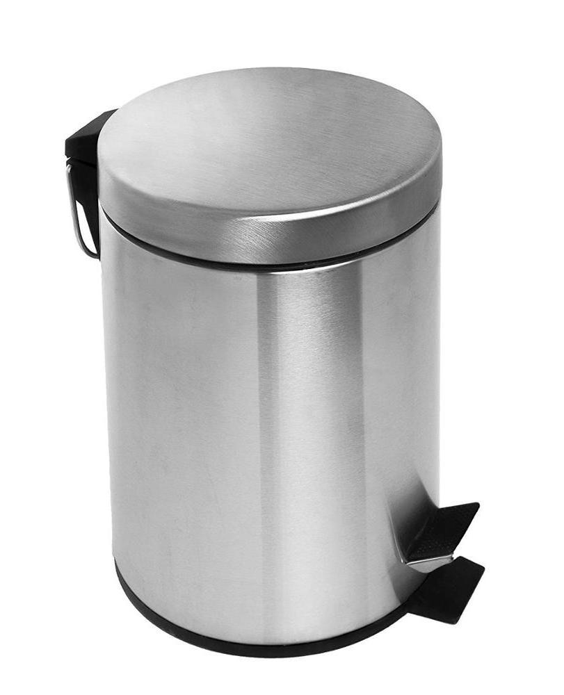 4L Large Recycling Single Step Stainless Steel Covered Round Step Trash Can Foot Pedal Dustbin Garbage Bin with Lid