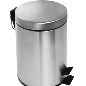 4L Large Recycling Single Step Stainless Steel Covered Round Step Trash Can Foot Pedal Dustbin Garbage Bin with Lid