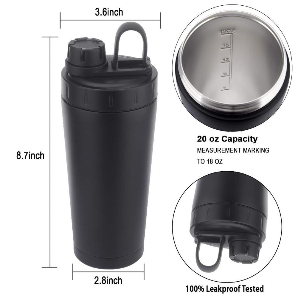 20oz Protein Shaker Bottle Stainless Steel Protein Shaker Hot/Cold Dishwasher Safe/Double Wall