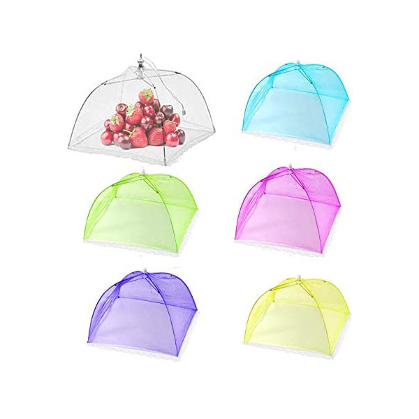 Reusable Collapsible Large Mesh Screen Food Cover Tents 6 Pack Net Umbrella Pop-Up Colorful Picnic Fly Screens for Outdoors