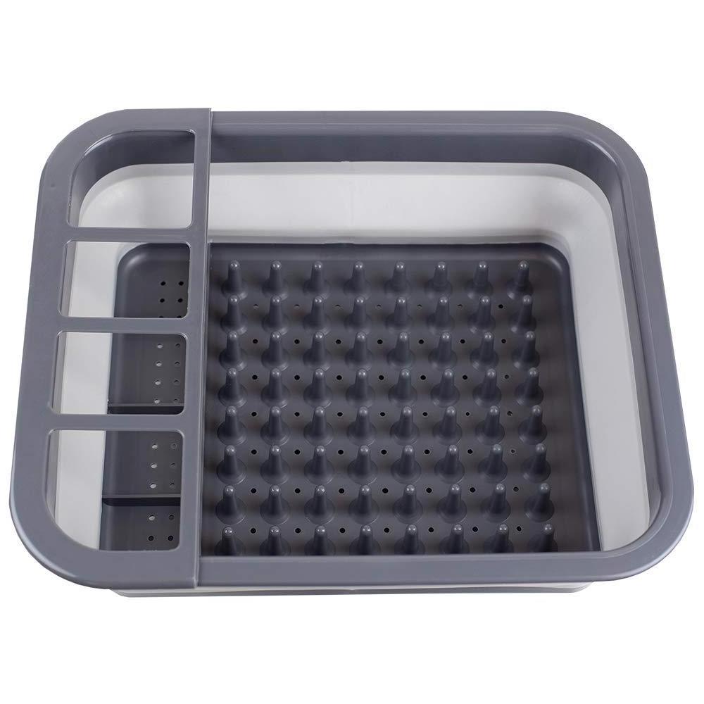 Foldable Kitchen Silicone Collapsible Dish Drying Rack with Cutlery Holder for Tableware Storage