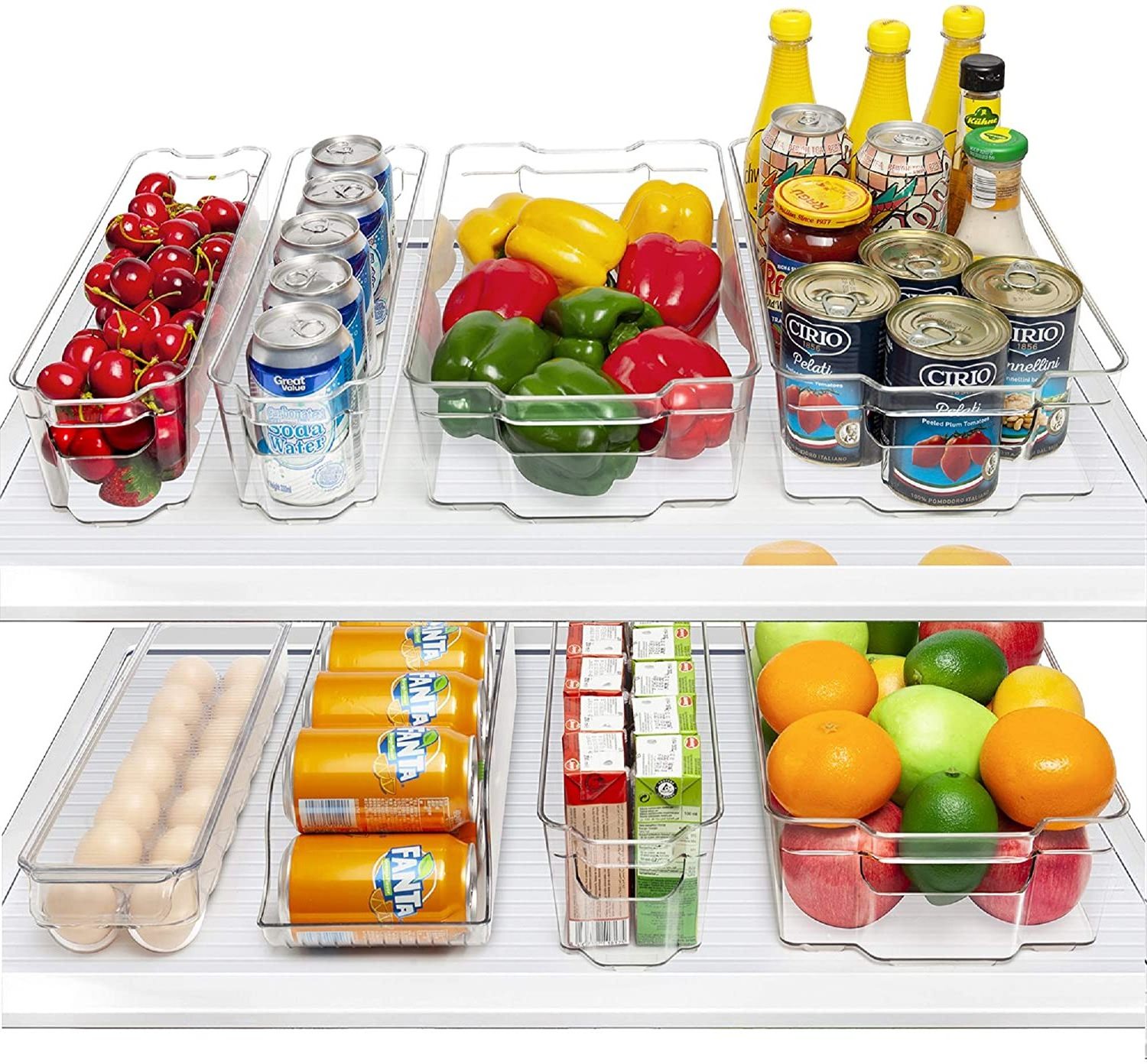 8 Pieces BPA-Free Clear Plastic Refrigerator Pantry Fridge Organizer Bins Kitchen Cabinets for Freezer and Pantry