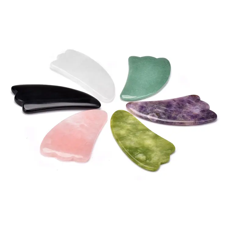 Wholesale colorful Rose Quartz Real Jade Gua Sha stone face Roller Massage tool