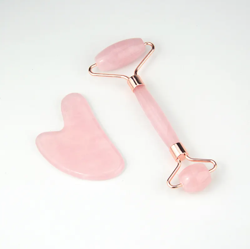 Wholesale low price rose Quartz jade ice roller for face jade roller and gua sha