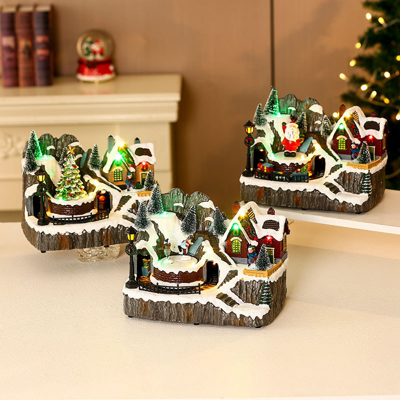 New Arrivals Christmas decorations glowing music boxes Musical Christmas Village Houses with Santa and Snow Scene