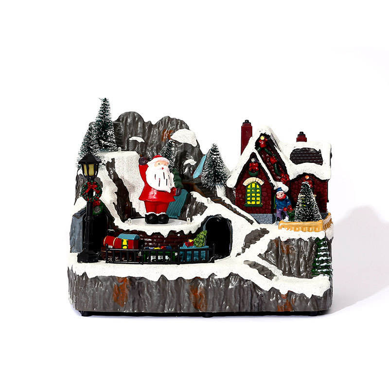 New Arrivals Christmas decorations glowing music boxes Musical Christmas Village Houses with Santa and Snow Scene