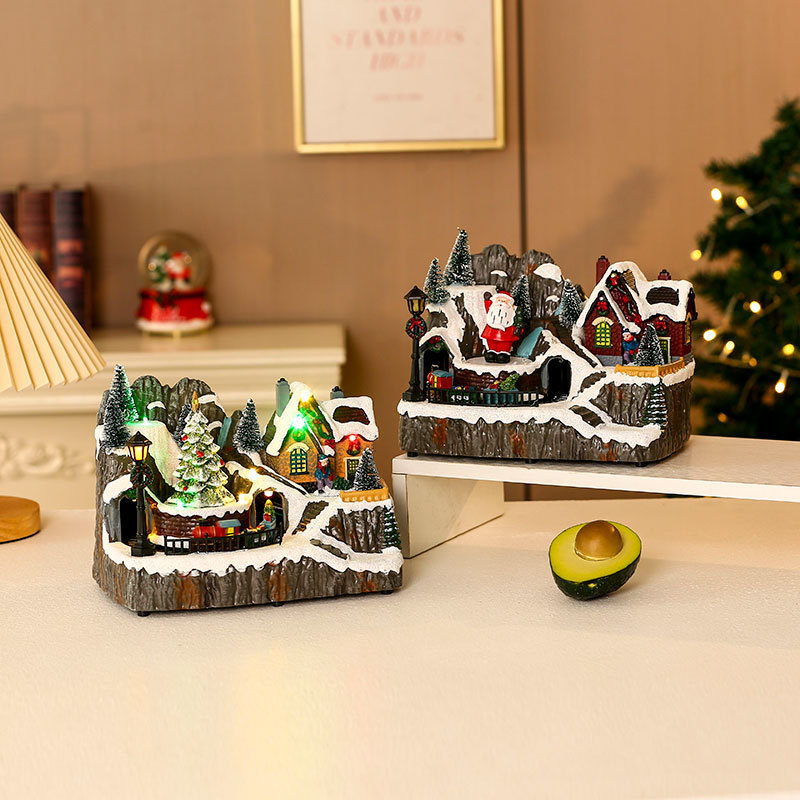 New Arrivals Christmas decorations glowing music boxes Musical Christmas Village Houses with Santa and Snow Scene