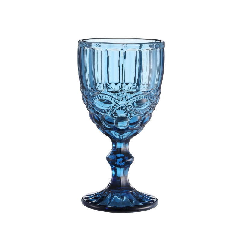 Wholesale Glassware Colored Goblet Wine Glasses Water Glass Pressed Blue Glass Goblets