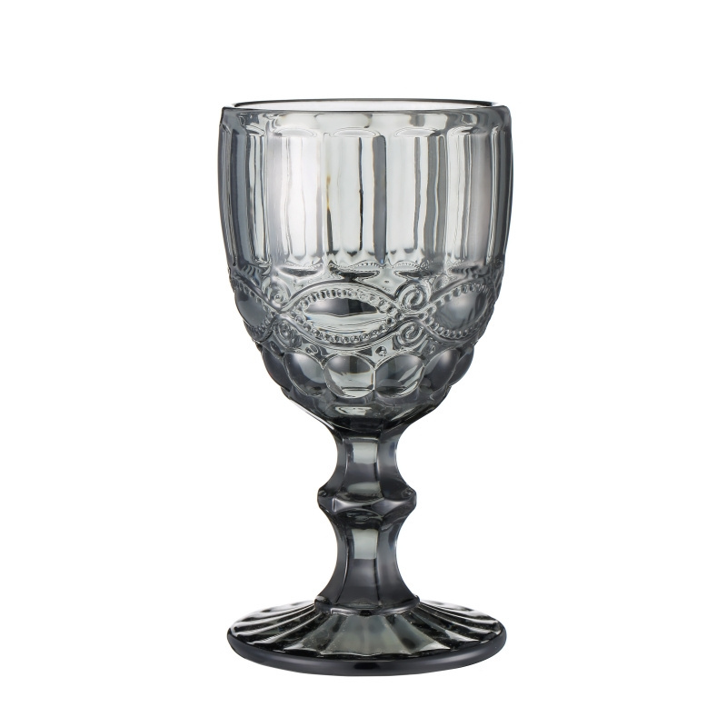 Wholesale Glassware Colored Goblet Wine Glasses Water Glass Pressed Blue Glass Goblets