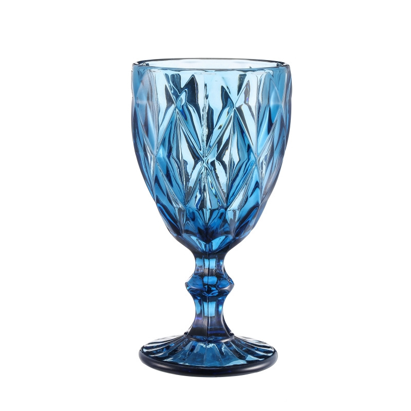 Wholesale Glassware Colored Goblet Wine Glasses Water Glass Pressed Blue Glass Goblets