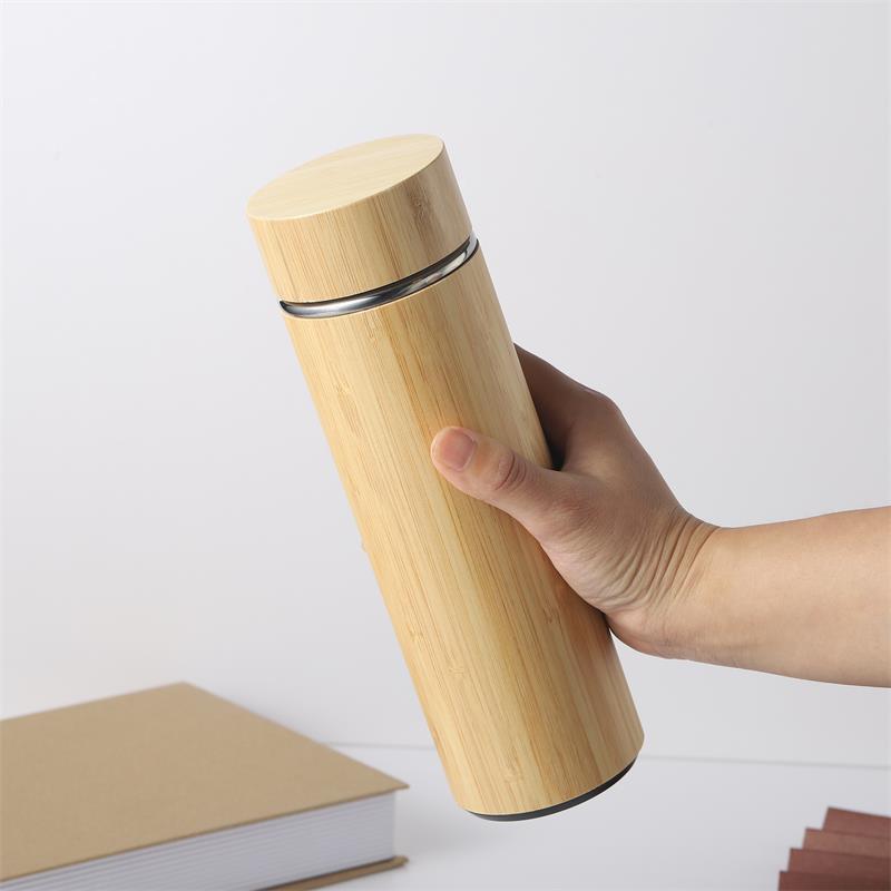 Hot Sale Premium Bamboo Stainless Steel Vacuum Insulated Thermo Bottle 500ML Double Walled Coffee Tea Infuser Tumbler Flask