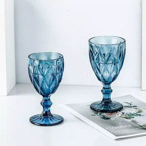 Wholesale Glassware Colored Goblet Wine Glasses Water Glass Pressed Blue Glass Goblets