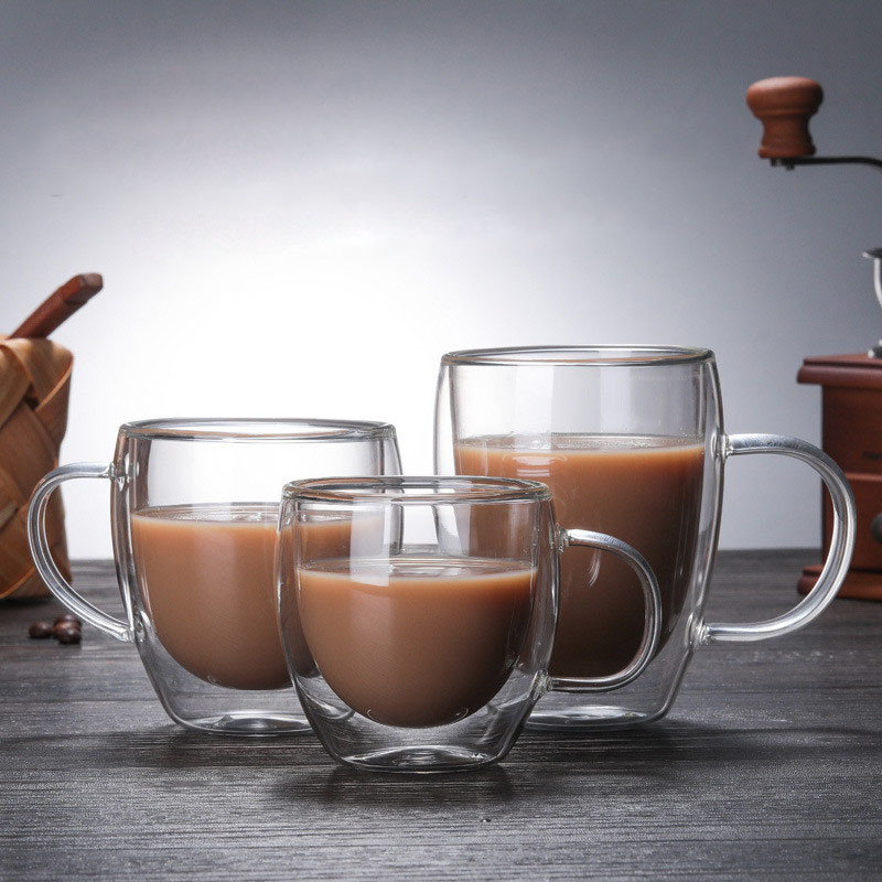 Reusable Double Wall Insulated Clear Glass Coffee Tea Mug With Handle Espresso Mugs Latte Mug Glass Cappuccino Cups