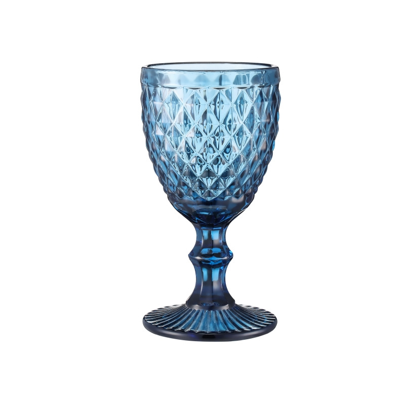 Wholesale Glassware Colored Goblet Wine Glasses Water Glass Pressed Blue Glass Goblets