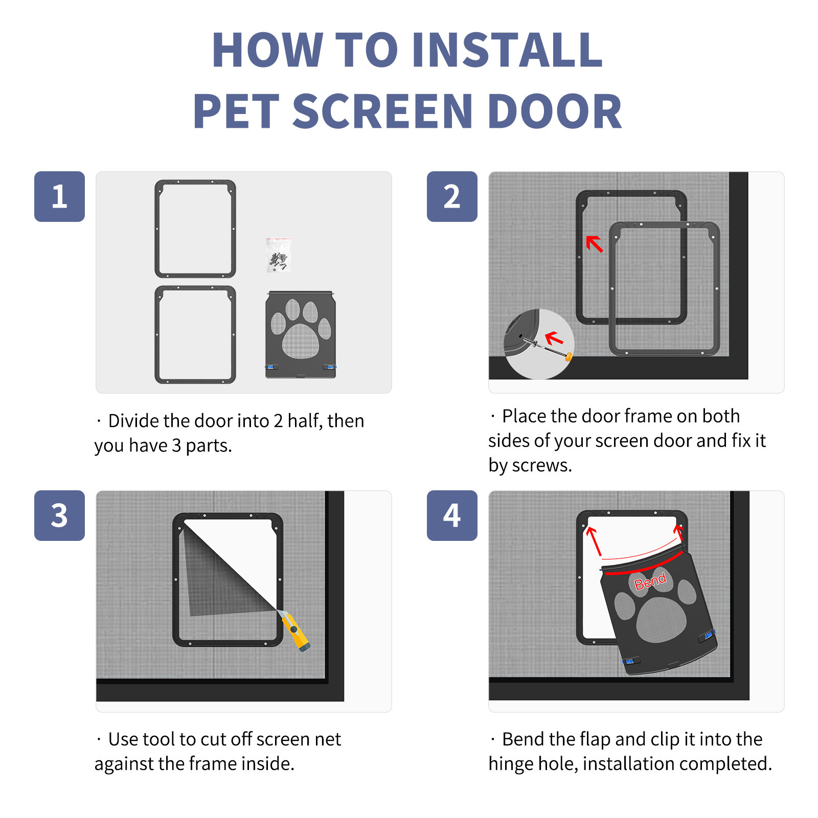 Uniperor Hot Sale Pet Door Lockable Magnetic Flap Screen Door Automatic Strong for Small Pet Puppy Dog and Cat Door