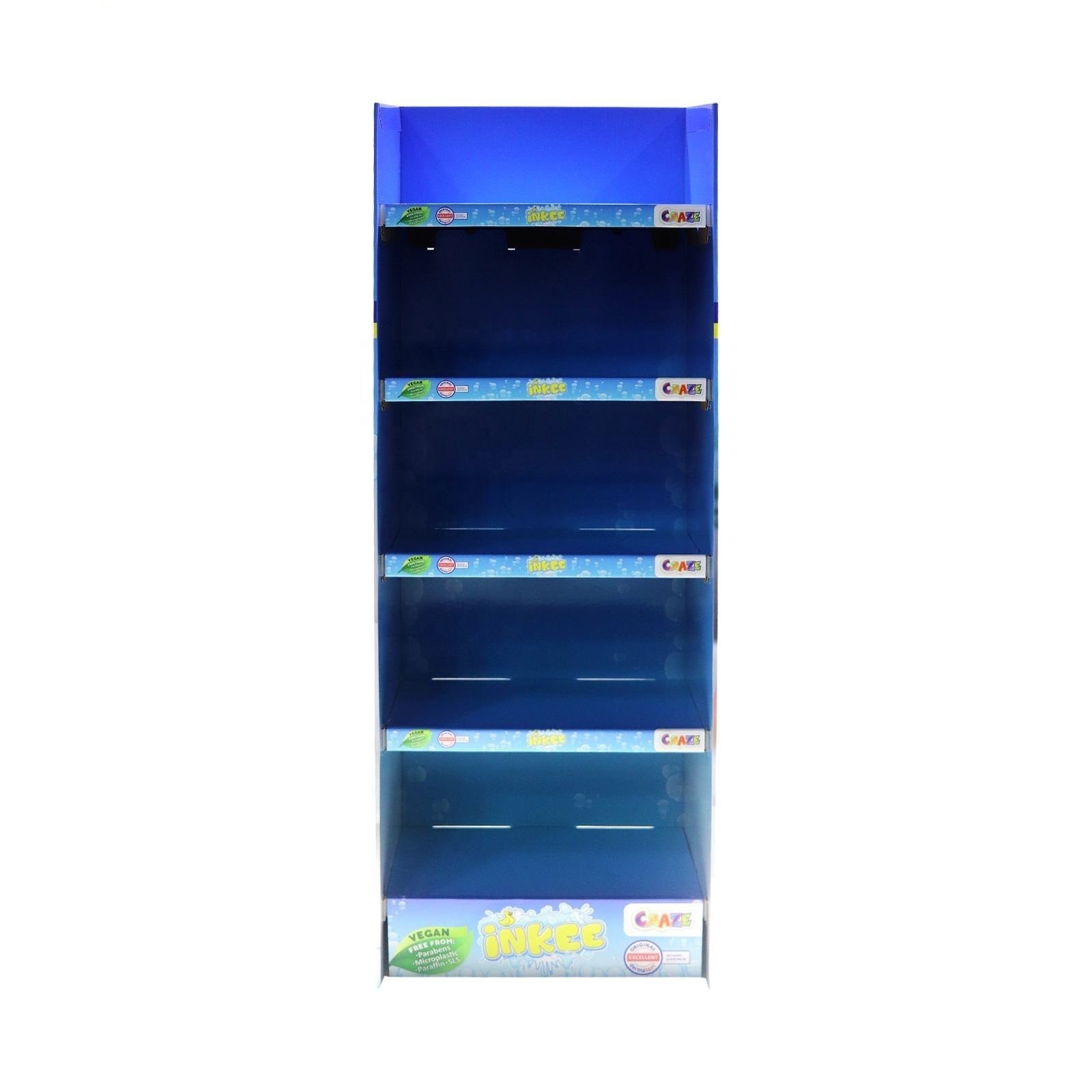 Customized Size Advertising 5 Tiers Cardboard Display Shelf Tower Paper Corrugated Floor Stand Advents Toys Display Box Rack