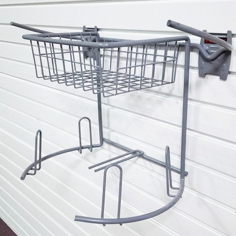 Garage golf rack bag stand and basket wall mounted metal golf rack and basket display for slat wall