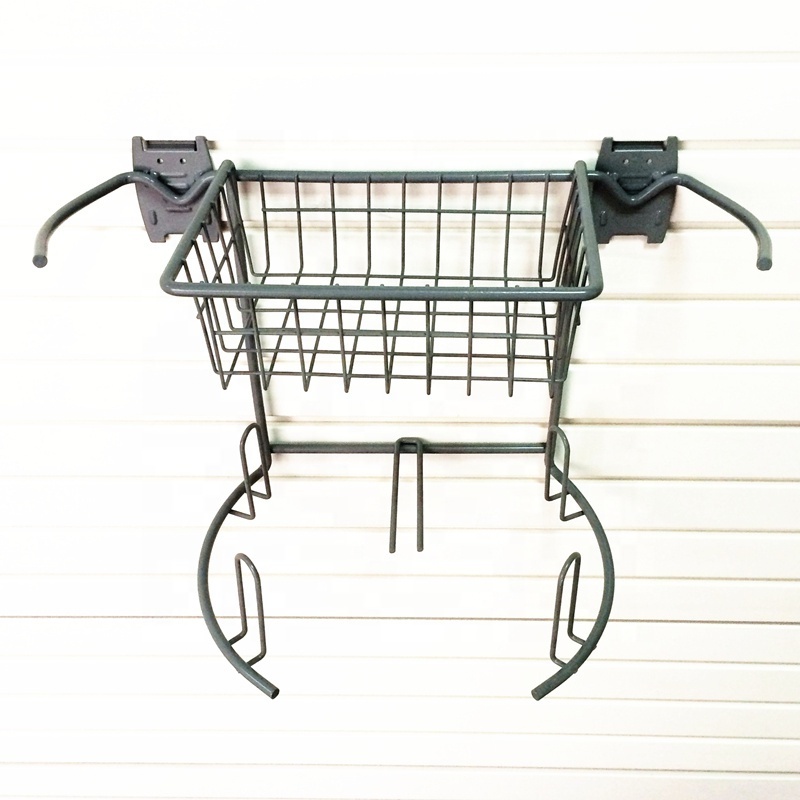 Garage golf rack bag stand and basket wall mounted metal golf rack and basket display for slat wall