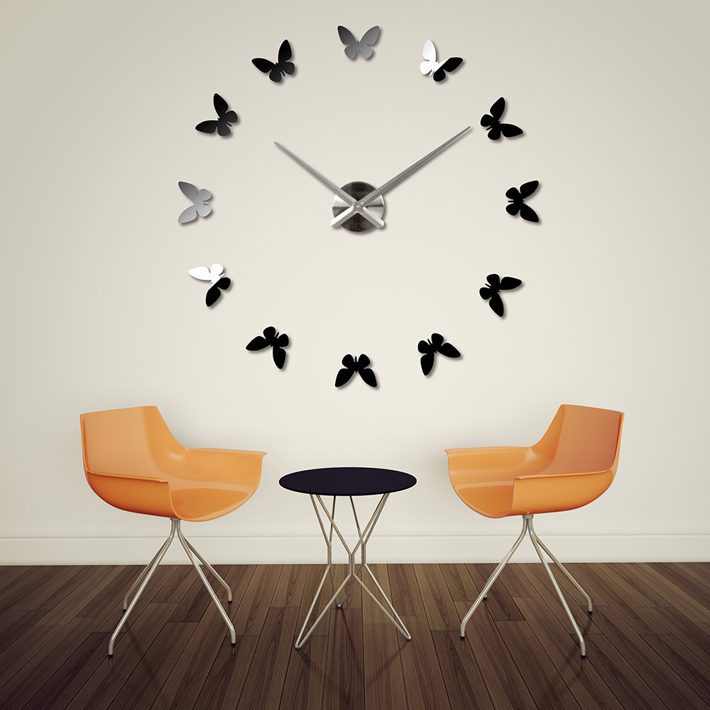 new design beautiful butterfly large 3D acrylic DIY wall clock