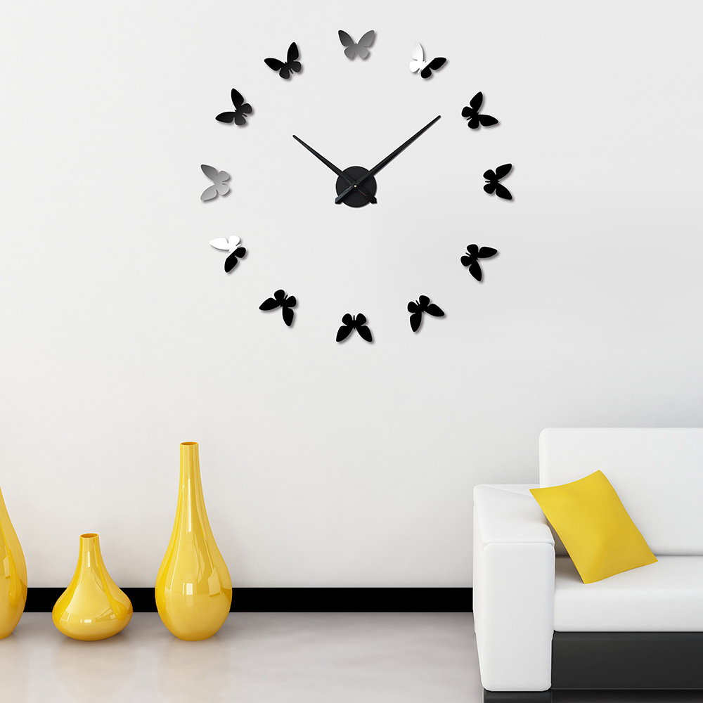 new design beautiful butterfly large 3D acrylic DIY wall clock