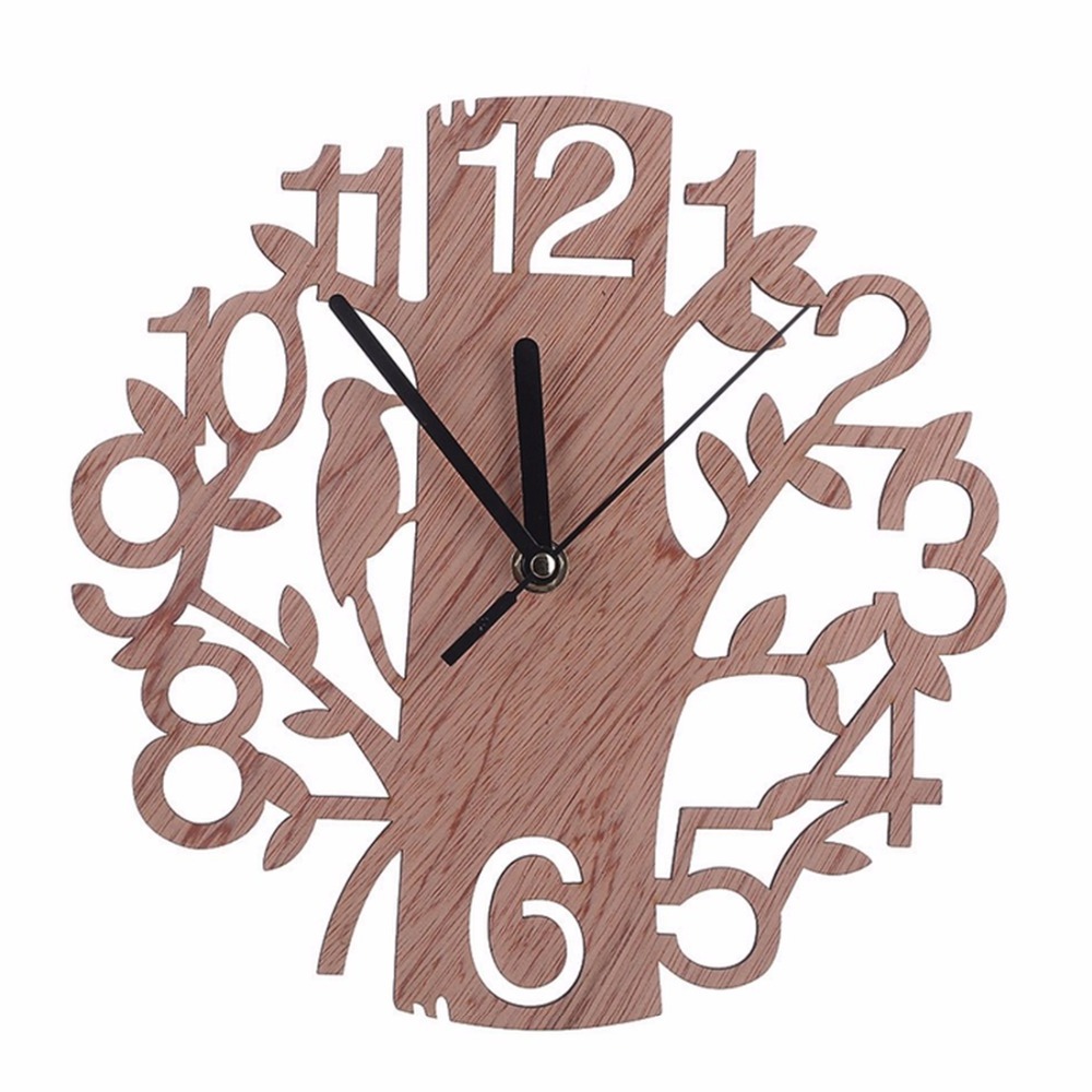 Wooden Tree Bird Cut Out Detail Wall Clock