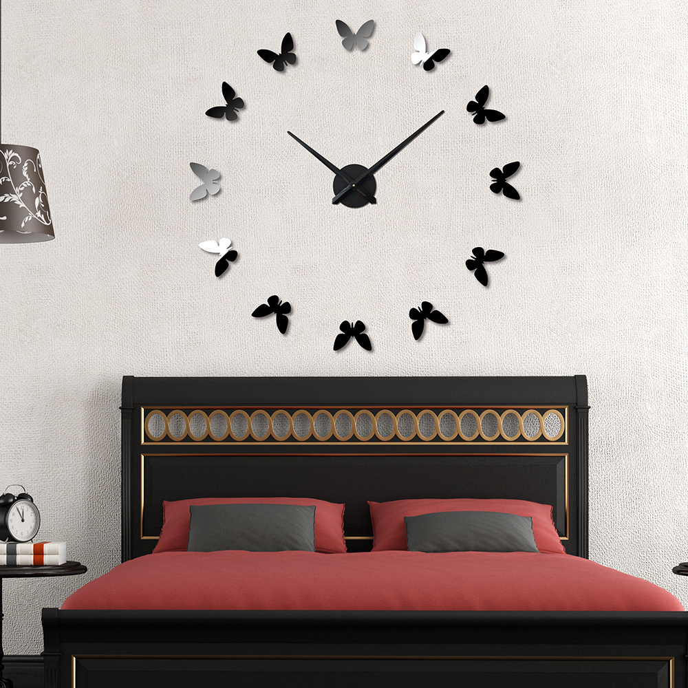 new design beautiful butterfly large 3D acrylic DIY wall clock