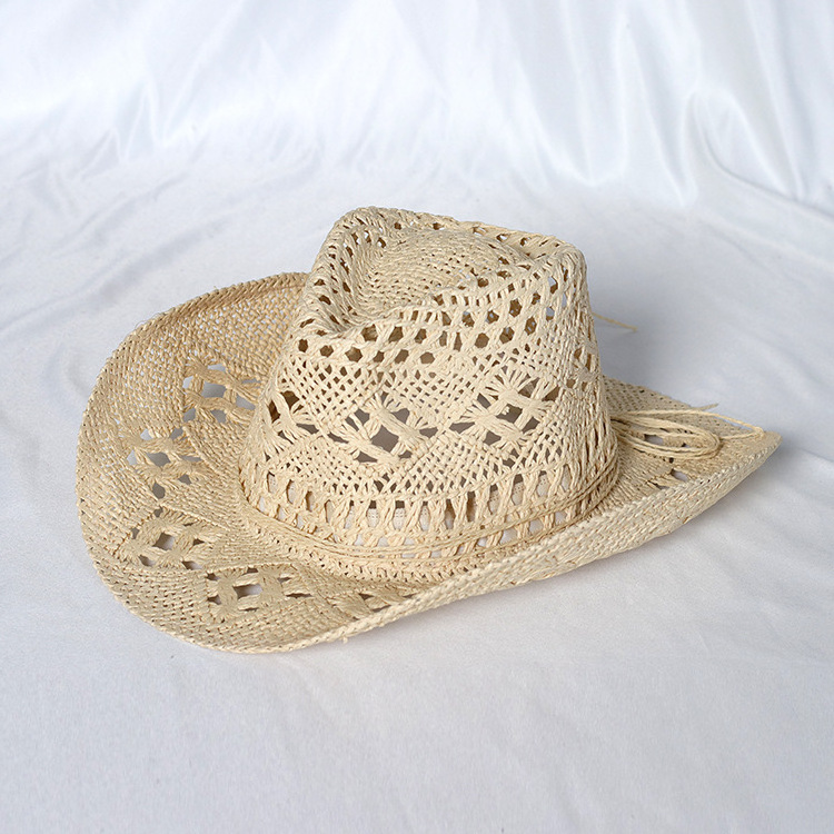 Factory directly sale cheap price mens Custom summer cowboy straw hat with leather strap