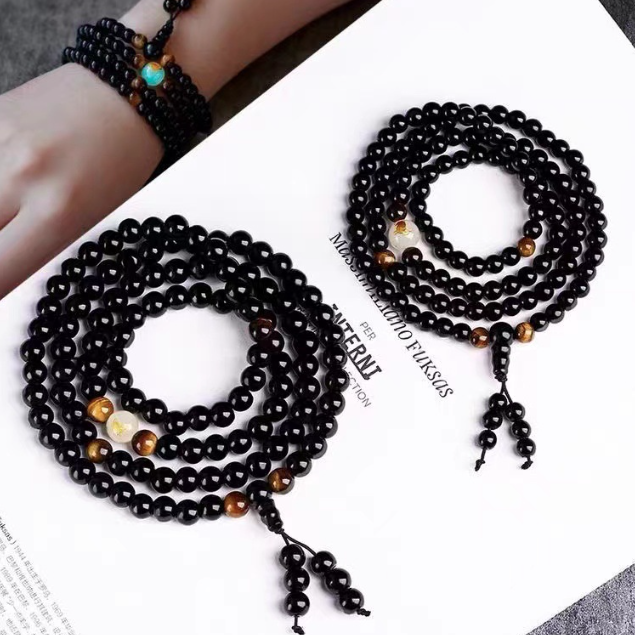 Women's bracelet Korean version trendy men's obsidian 108 pieces couple multi-layer twelve zodiac Buddha bead bracelet jewelry